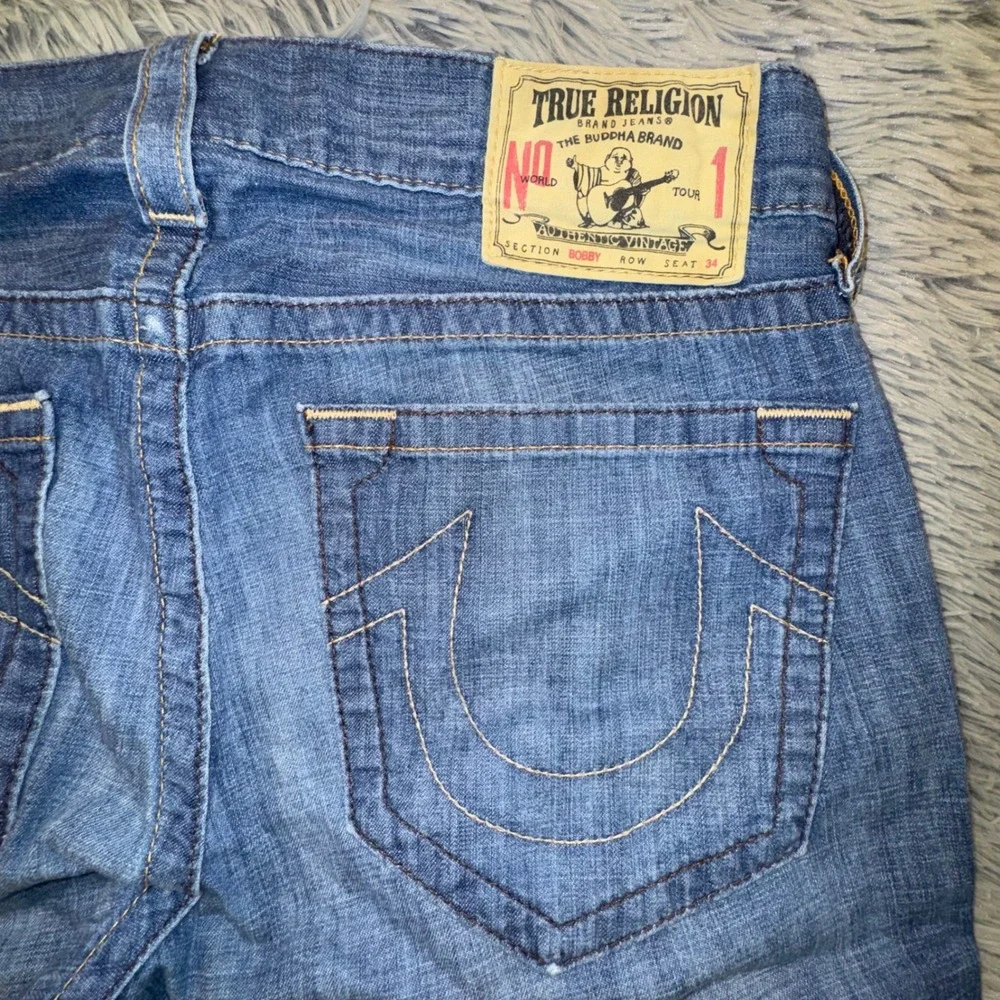 True Religion Jeans Men 34 Bobby Bootcut Loose Fit Light Wash VTG USA Logo 36x33